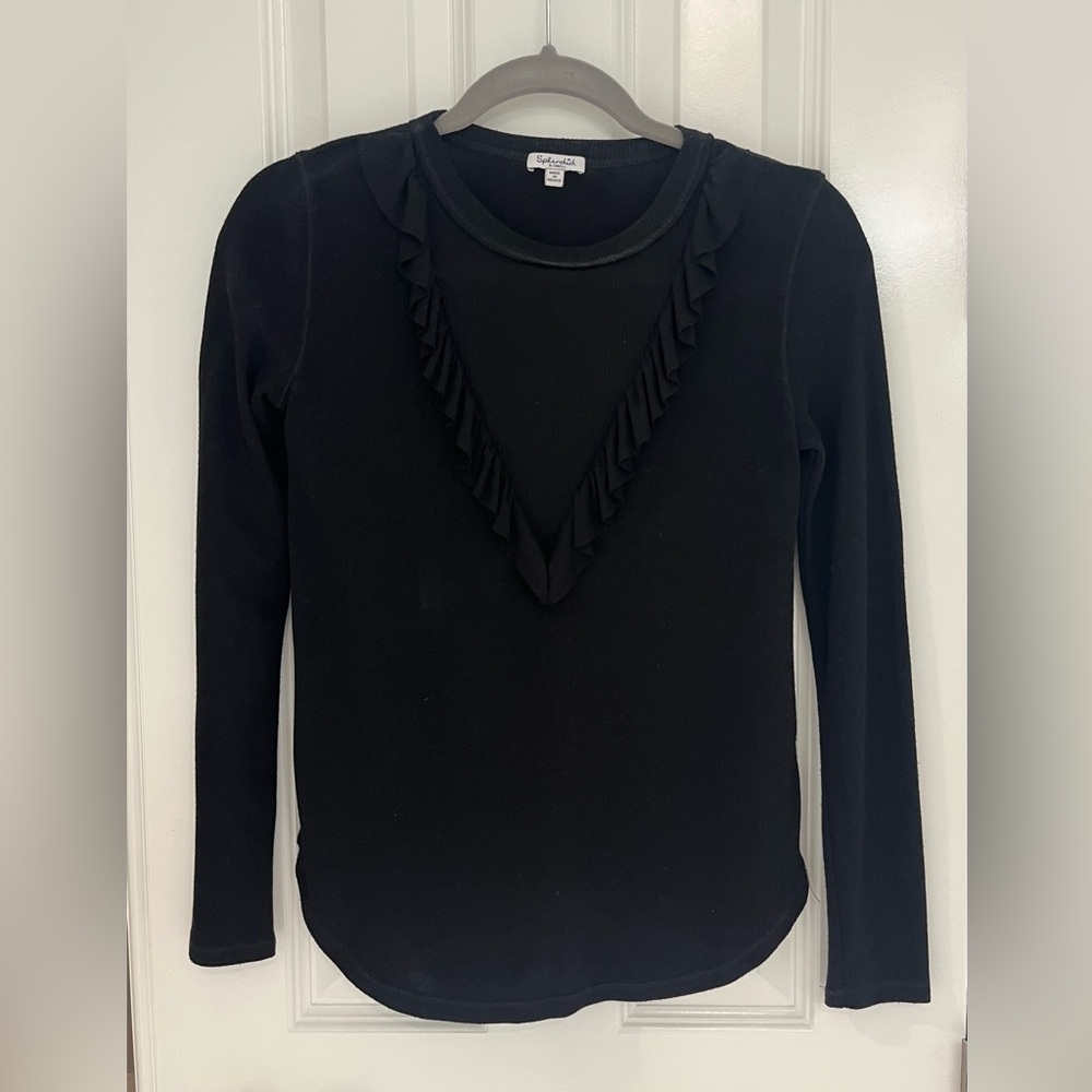 Black long sleeve splendid top with ruffle neck. Extra small